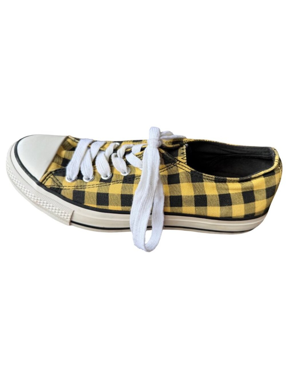 It's Brand Yellow & Black Check Pattern Lace-up Canvas Sneakers Women's Size 9